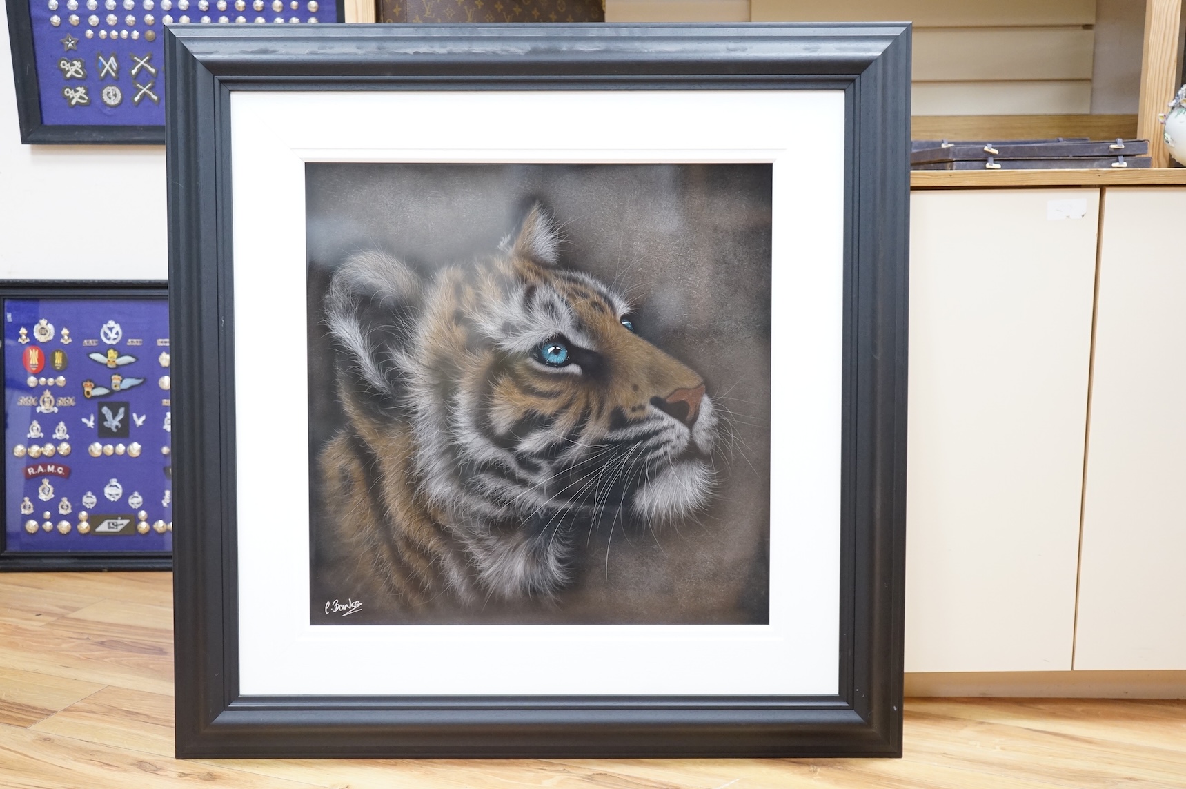 Colin Banks (Contemporary), Head of a tiger, signed, spray paint and mixed media on aluminium sheet, 59 x 59cm